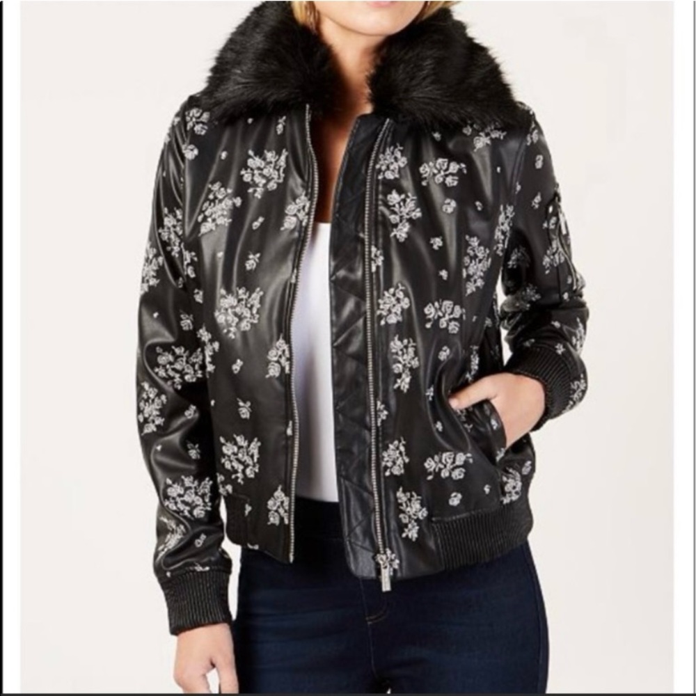 Michael Michael Kors Embroidered Faux-Fur-Trim Bomber Jacket